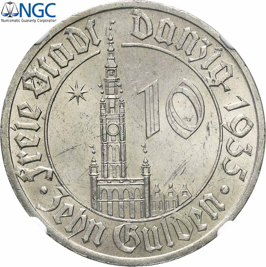 Wolne Miasto Gdańsk / Danzig. 10 Guldenów 1935 Ratusz NGC MS63